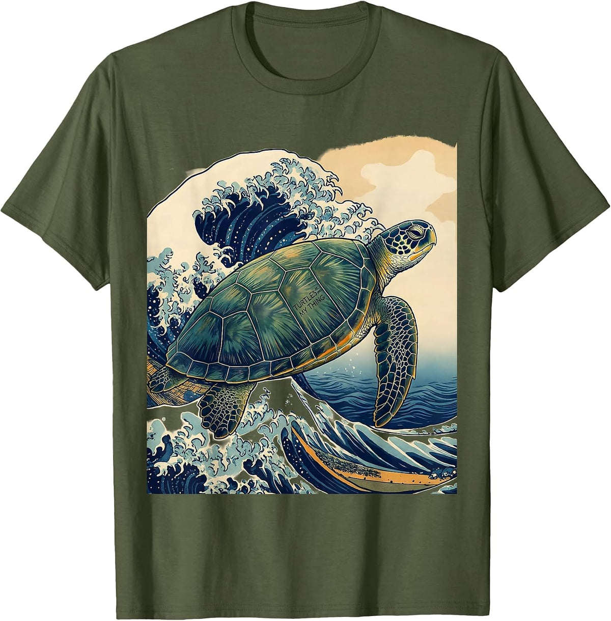 Turtles Are My Thing Ukiyo-e Sea Turtle Lover Gift T-Shirt - Olive Green