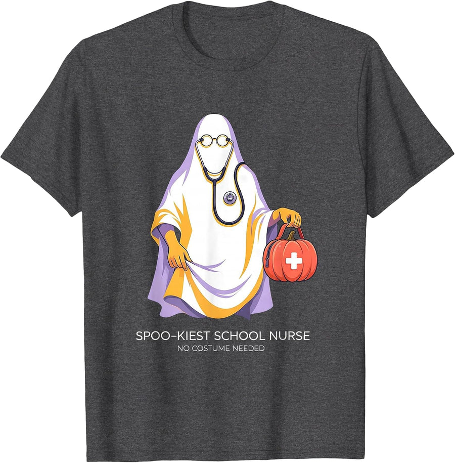 Men's Spoo-kiest School Nurse, No Costume Needed Funny T-Shirt - Dark Heather Grey