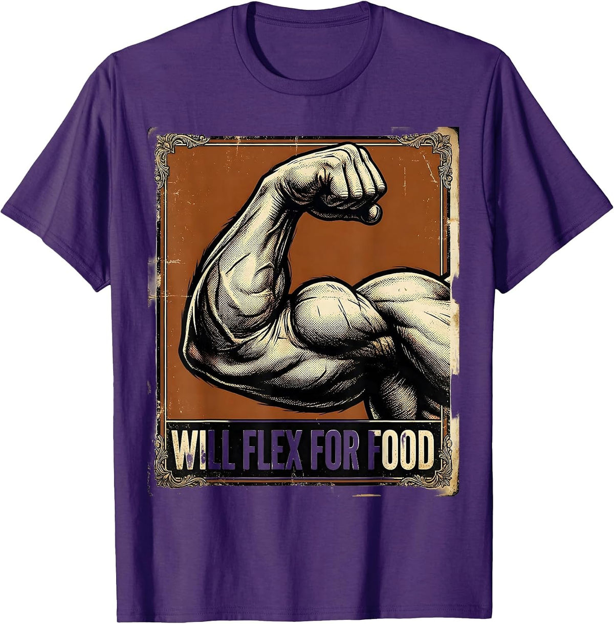 Men's Will Flex for Food Funny Gym Workout Design T-Shirt - Purple