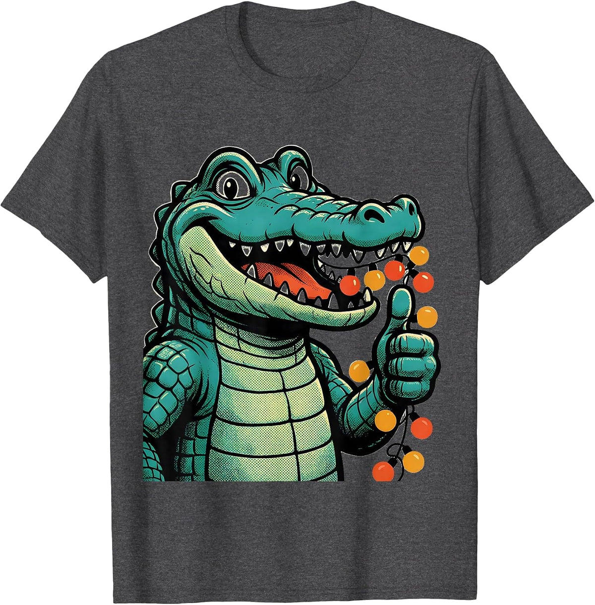 Party Animal Crocodile With String Lights Design T-Shirt - Dark Heather Grey