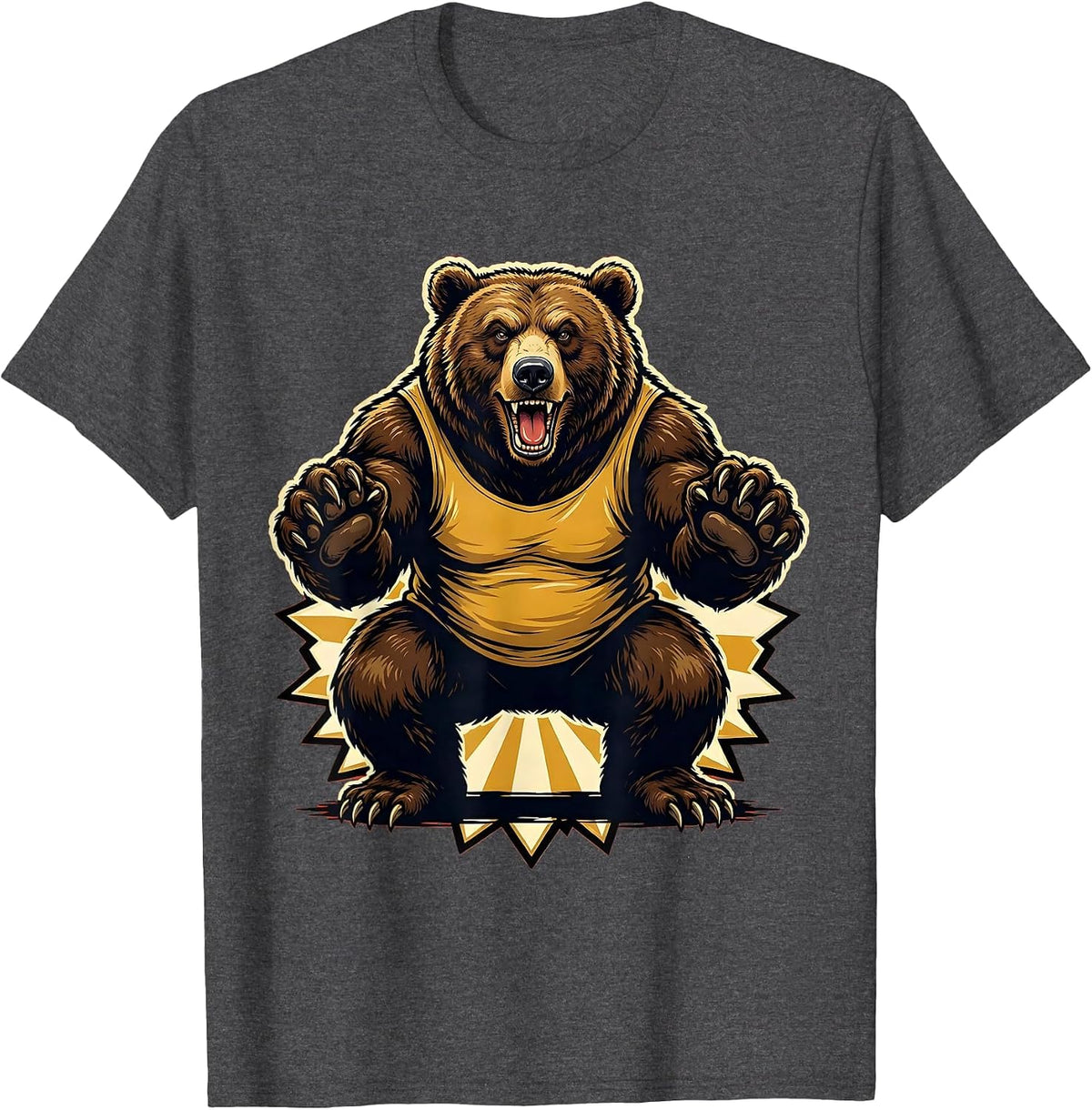 Funny Bear Doing Squats Gym Workout Illustration T-Shirt - Dark Heather Grey