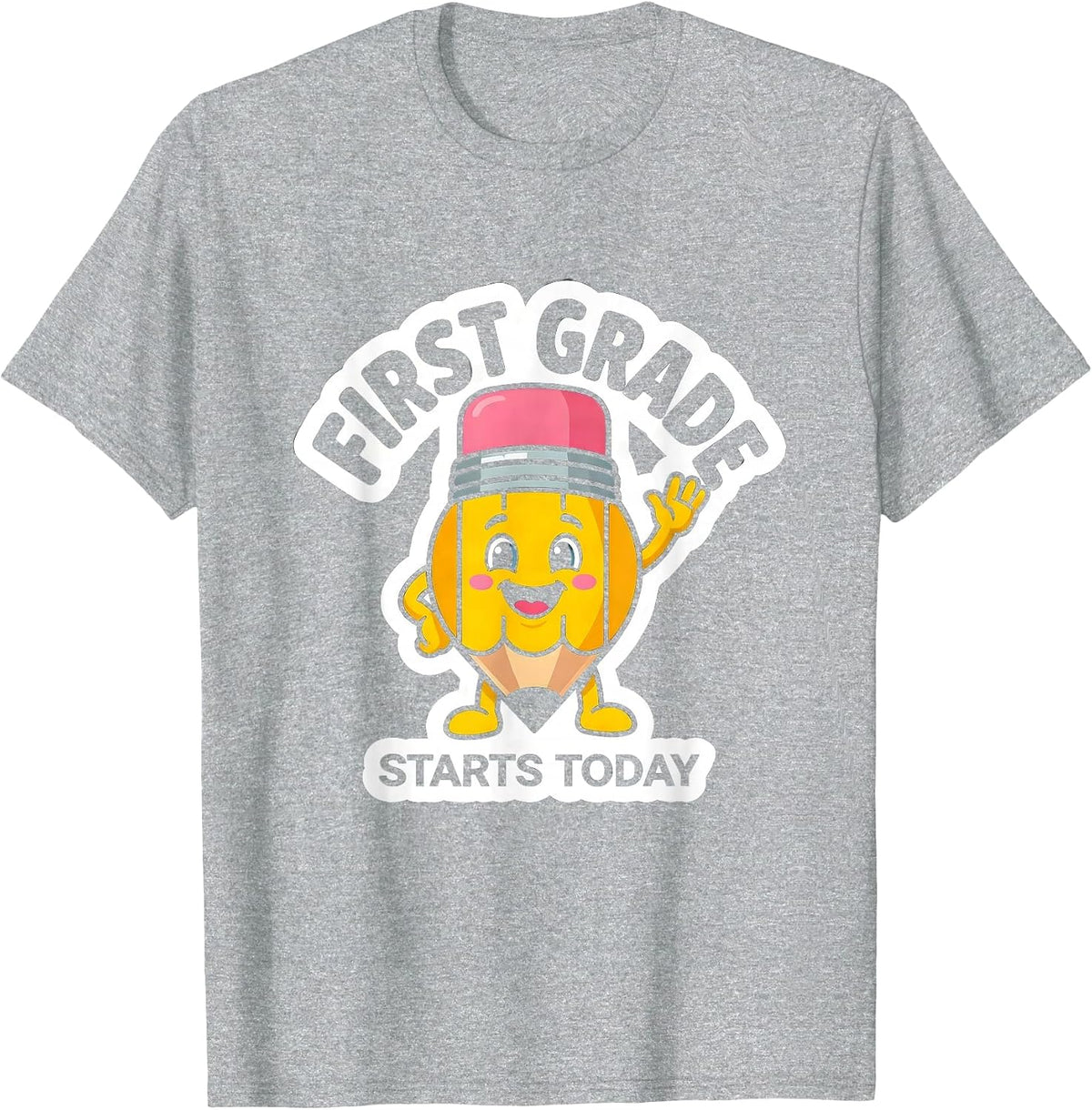 Men's First Grade Starts Today Cute Pencil Back to School Kids T-Shirt - Heather Grey
