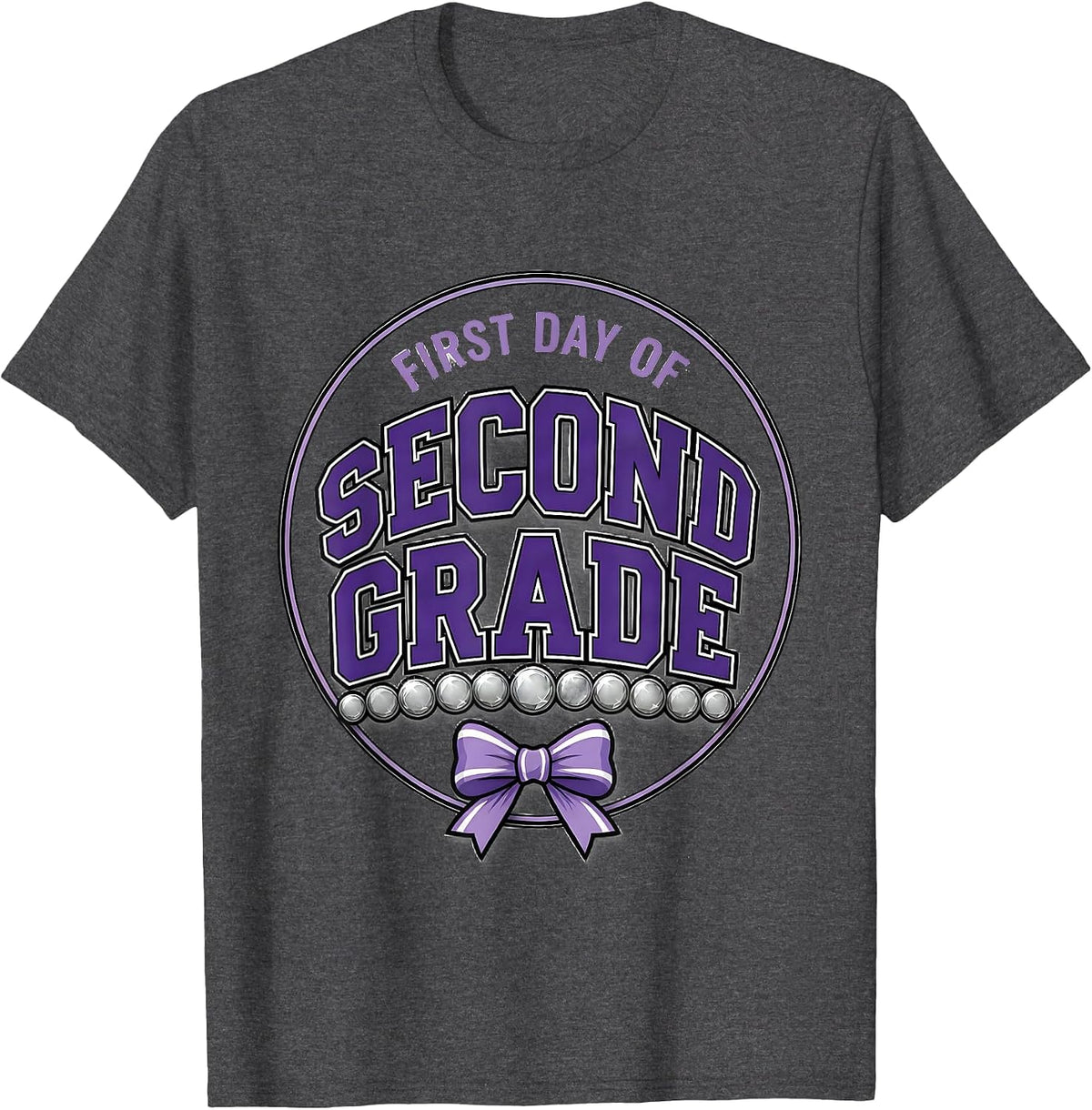 Men's First Day Of Second Grade Sparkle Varsity Back To School T-Shirt - Dark Heather Grey