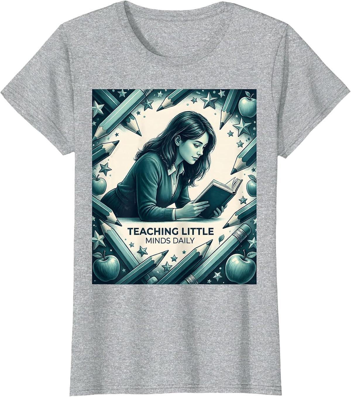 Teaching Little Minds Daily Elementary Teacher T-Shirt - Heather Grey
