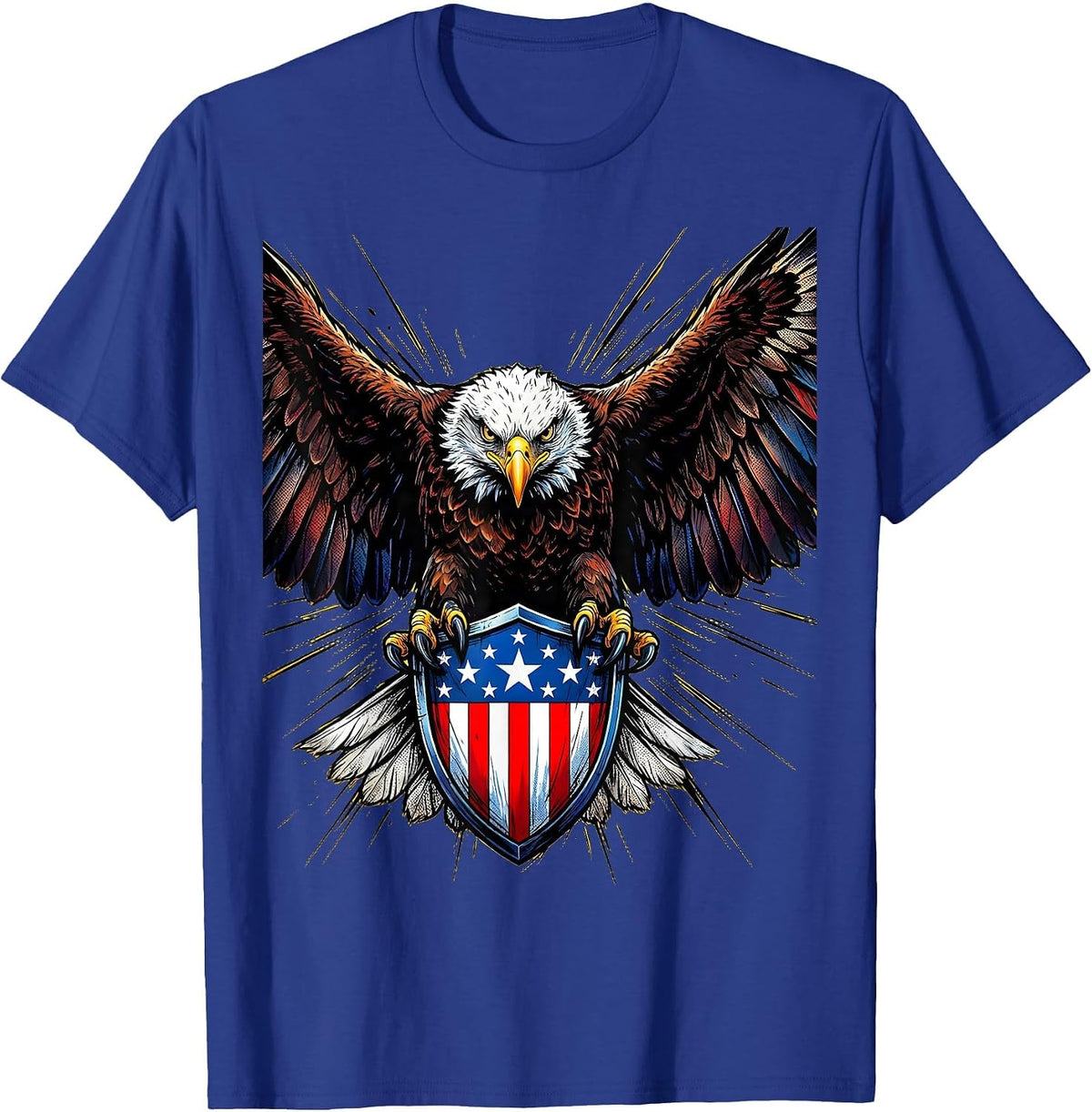 Boys Patriotic Bald Eagle American Flag Shield T-Shirt - Royal Blue