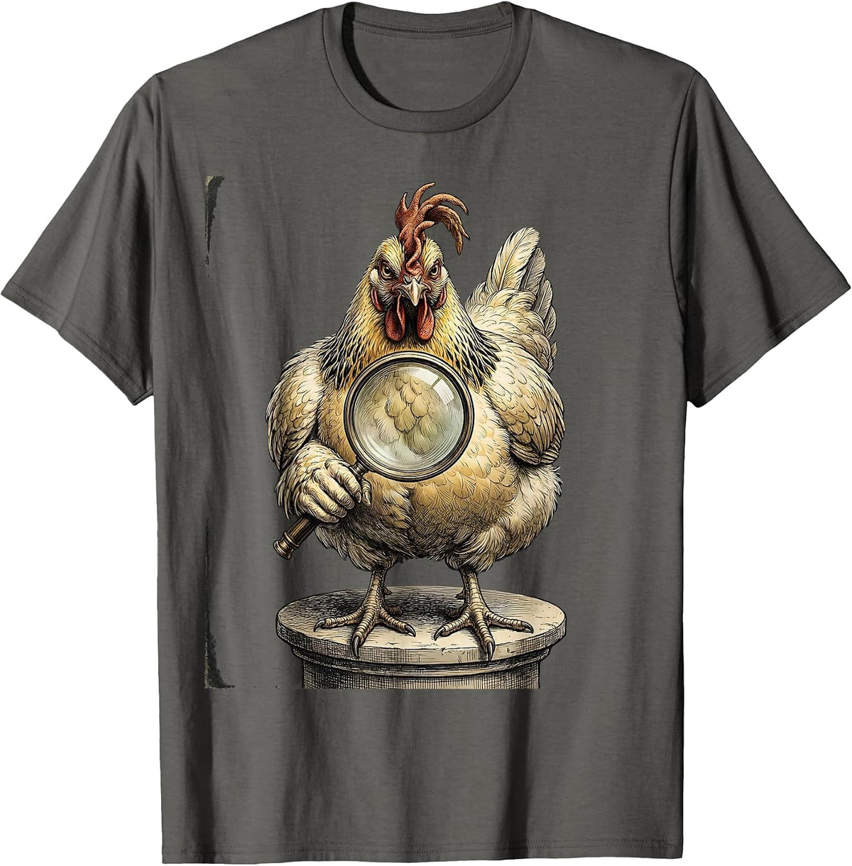 Puffed Hen Magnifier Vintage Funny Chicken Lover Gift T-Shirt - Asphalt Grey