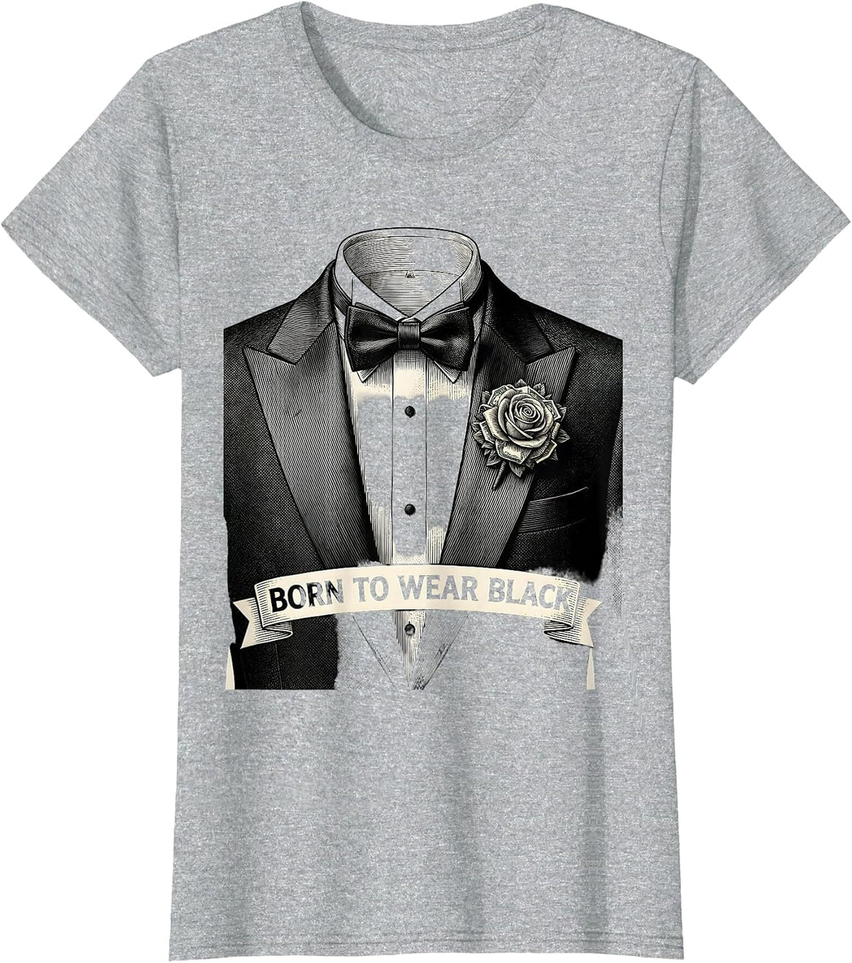 Born to Wear Black Tuxedo Graphic Design T-Shirt - Heather Grey