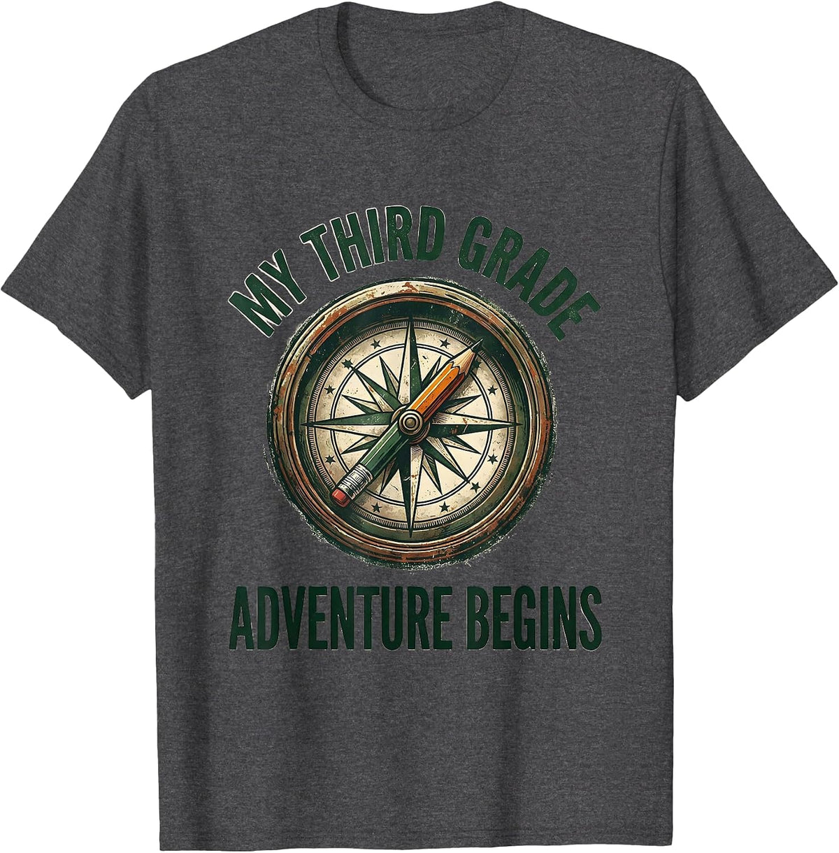 My Third Grade Adventure Begins Vintage Third Grade Back T-Shirt - Dark Heather Grey