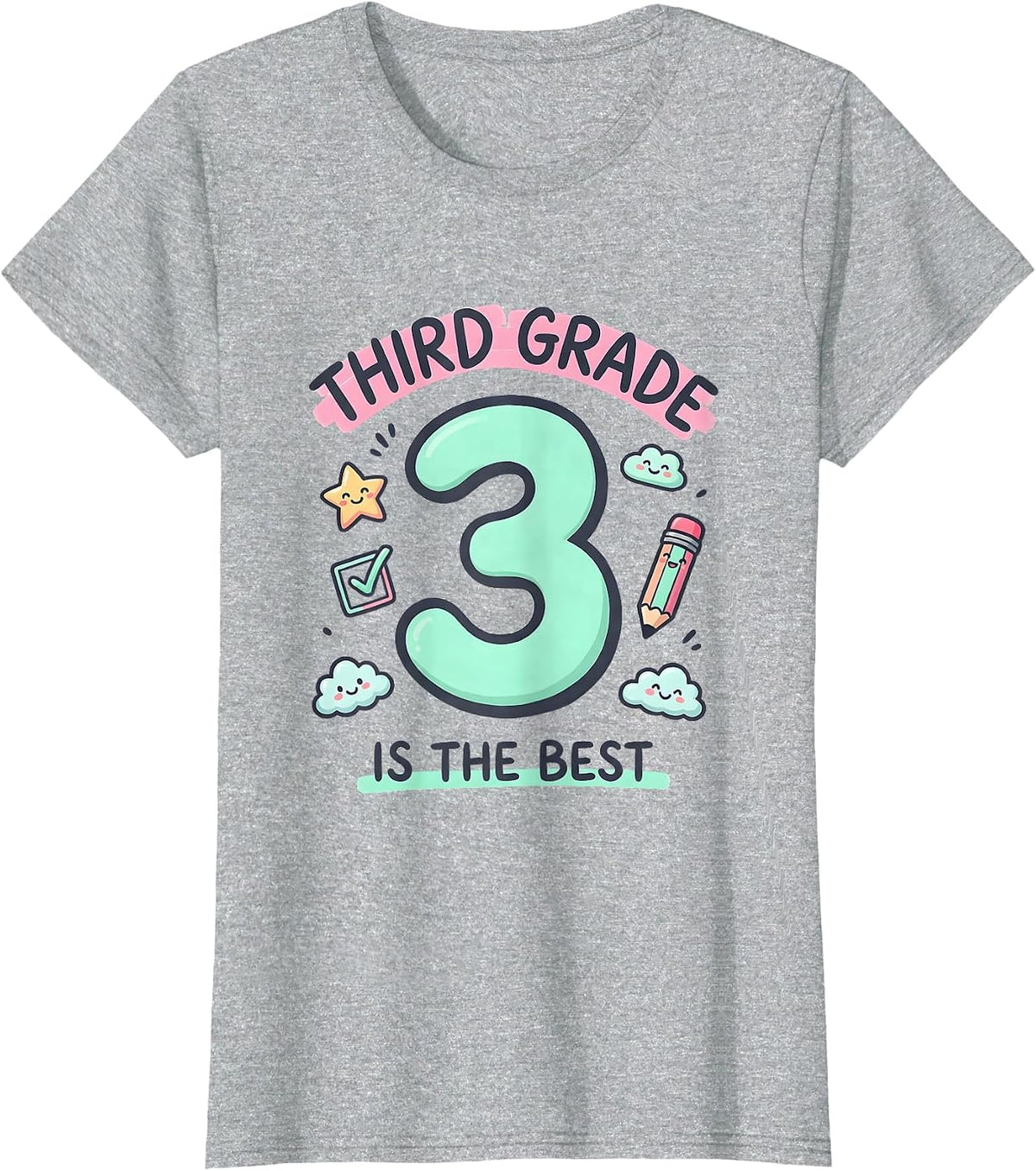 Women's Third Grade Is The Best Kawaii Stationery Doodle Back T-Shirt - Heather Grey
