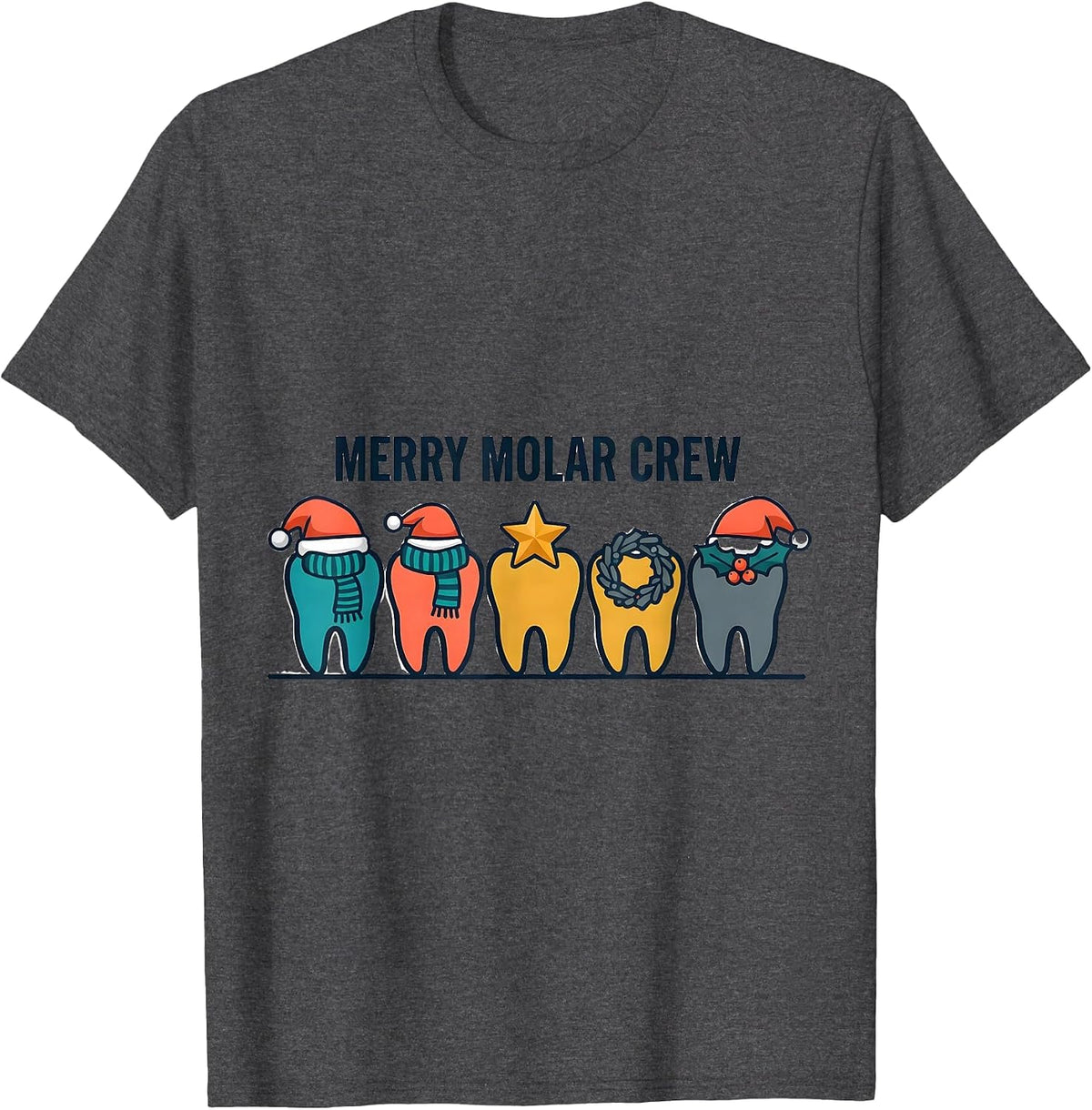 Men's Merry Molar Crew Funny Dental Christmas Dentist Crew Gift T-Shirt - Dark Heather Grey