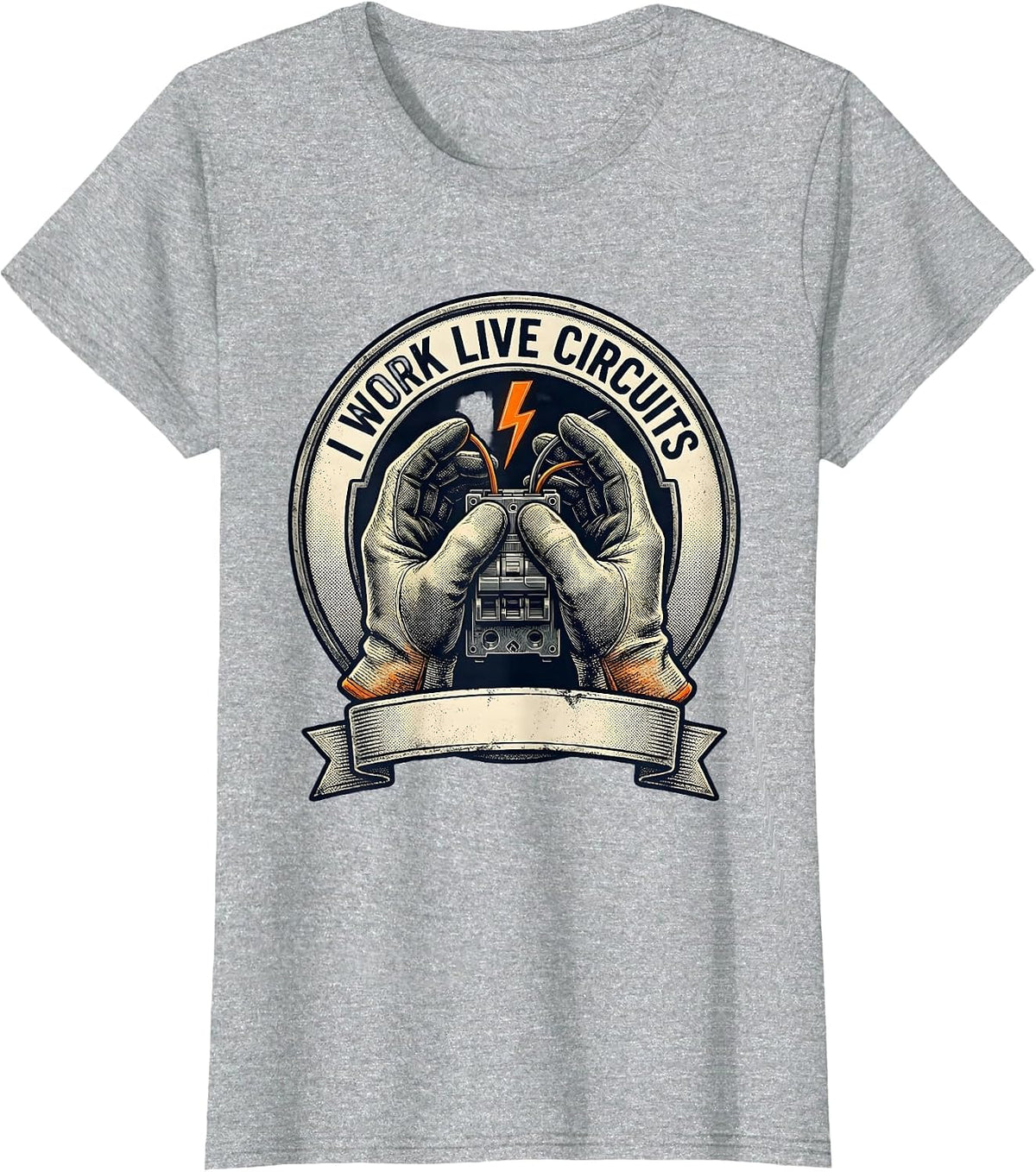 I Work Live Circuits Funny Electrician Lineman Skeleton T-Shirt - Heather Grey
