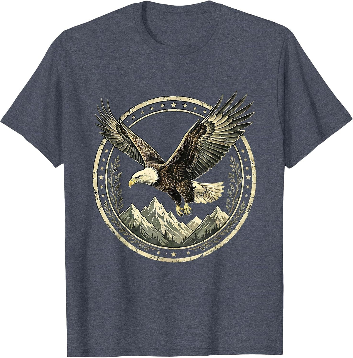 Bald Eagle Cancer Awareness Mountain Soaring Design T-Shirt - Heather Blue