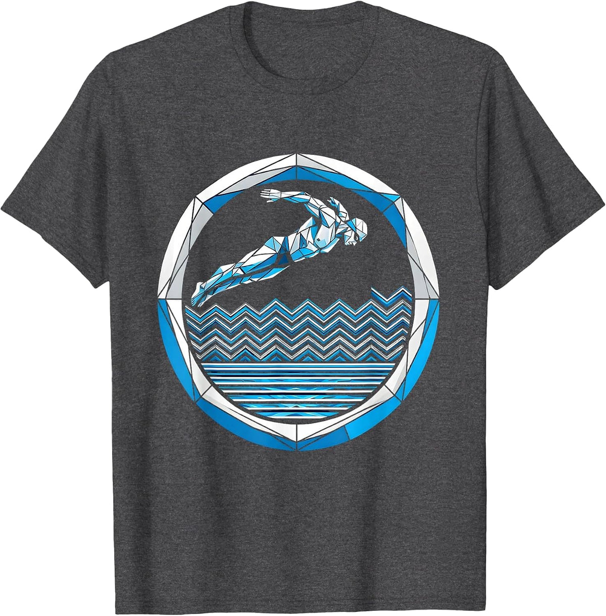 Swimmer Diving Into Glowing Pool Lane Graphic T-Shirt - Dark Heather Grey