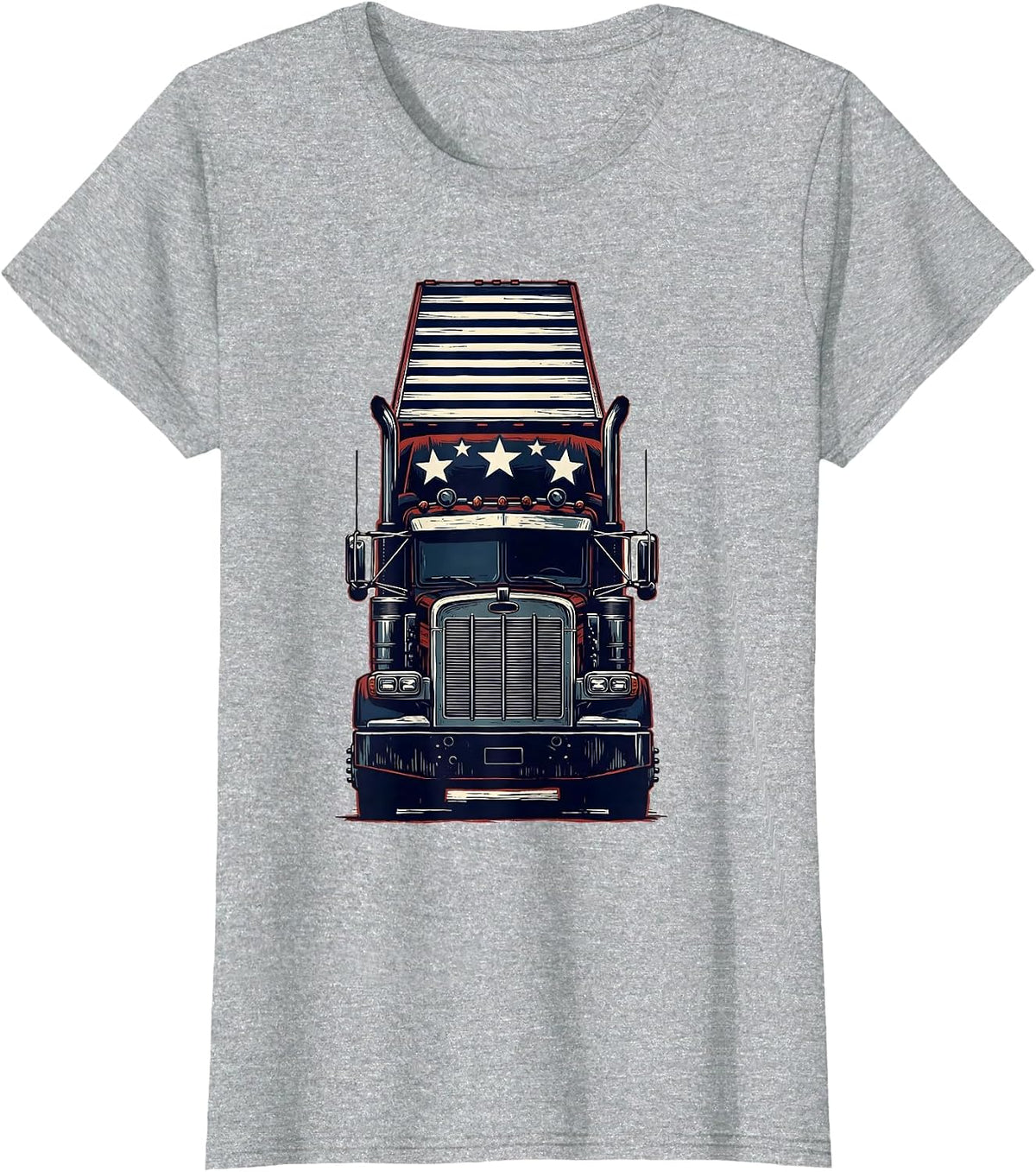 Women's American Flag Semi Truck Driver Patriotic Trucker Pride T-Shirt - Heather Grey