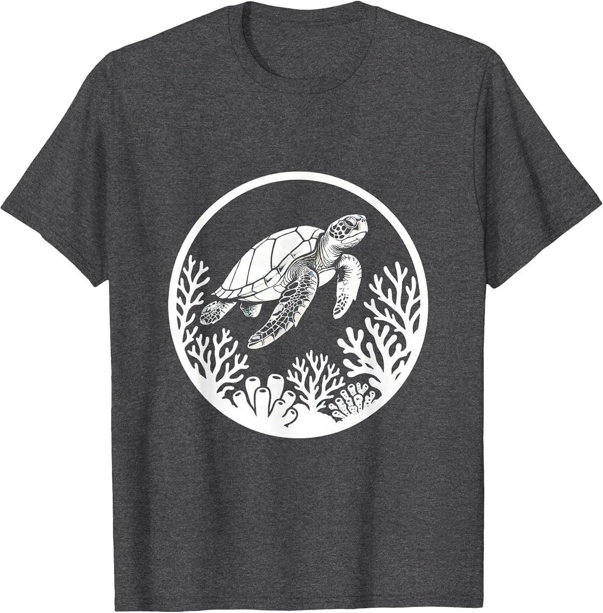 Sea Turtle Coral Reef Ocean Graphic T-Shirt - Dark Heather Grey