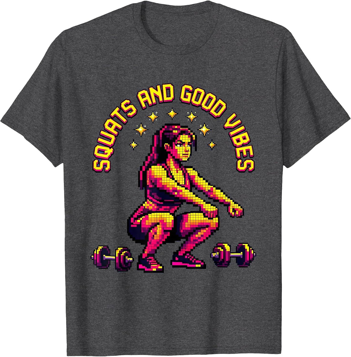 Squats and Good Vibes Gym Women Design T-Shirt - Dark Heather Grey