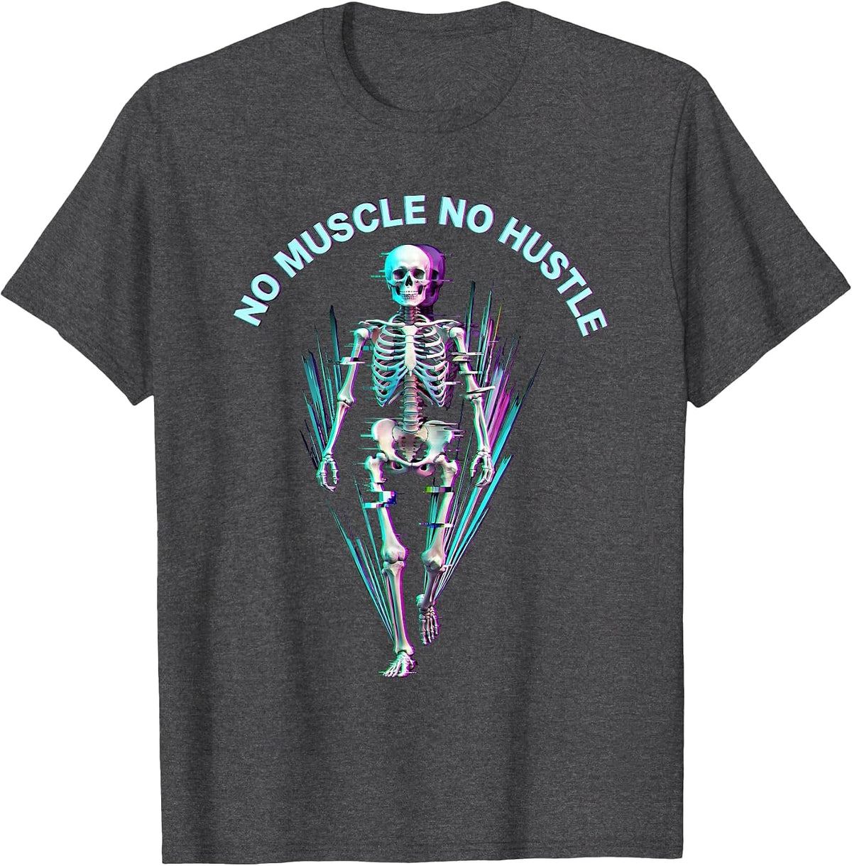 Men's No Muscle No Hustle Skeleton Gym Design T-Shirt - Dark Heather Grey
