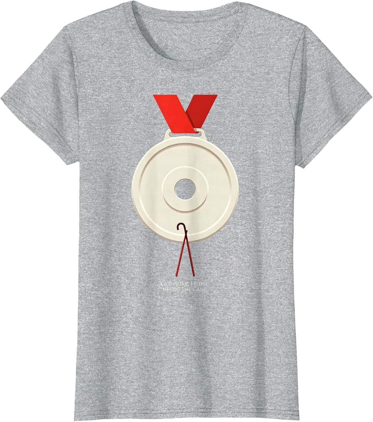 Earns The Medal Needs The Cane Funny Gym Workout Humor T-Shirt - Heather Grey