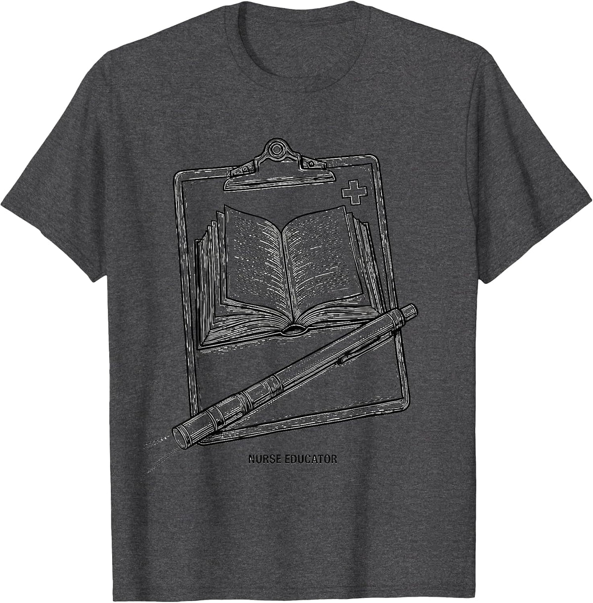 Men's Nurse Educator Line Art Healthcare School Nurse Gift T-Shirt - Dark Heather Grey