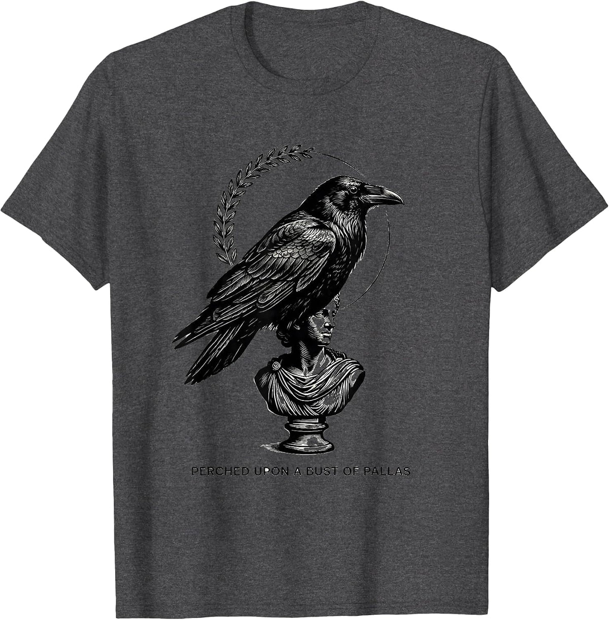 Perched Upon A Bust Of Pallas Gothic Literary Raven Edgar T-Shirt - Dark Heather Grey