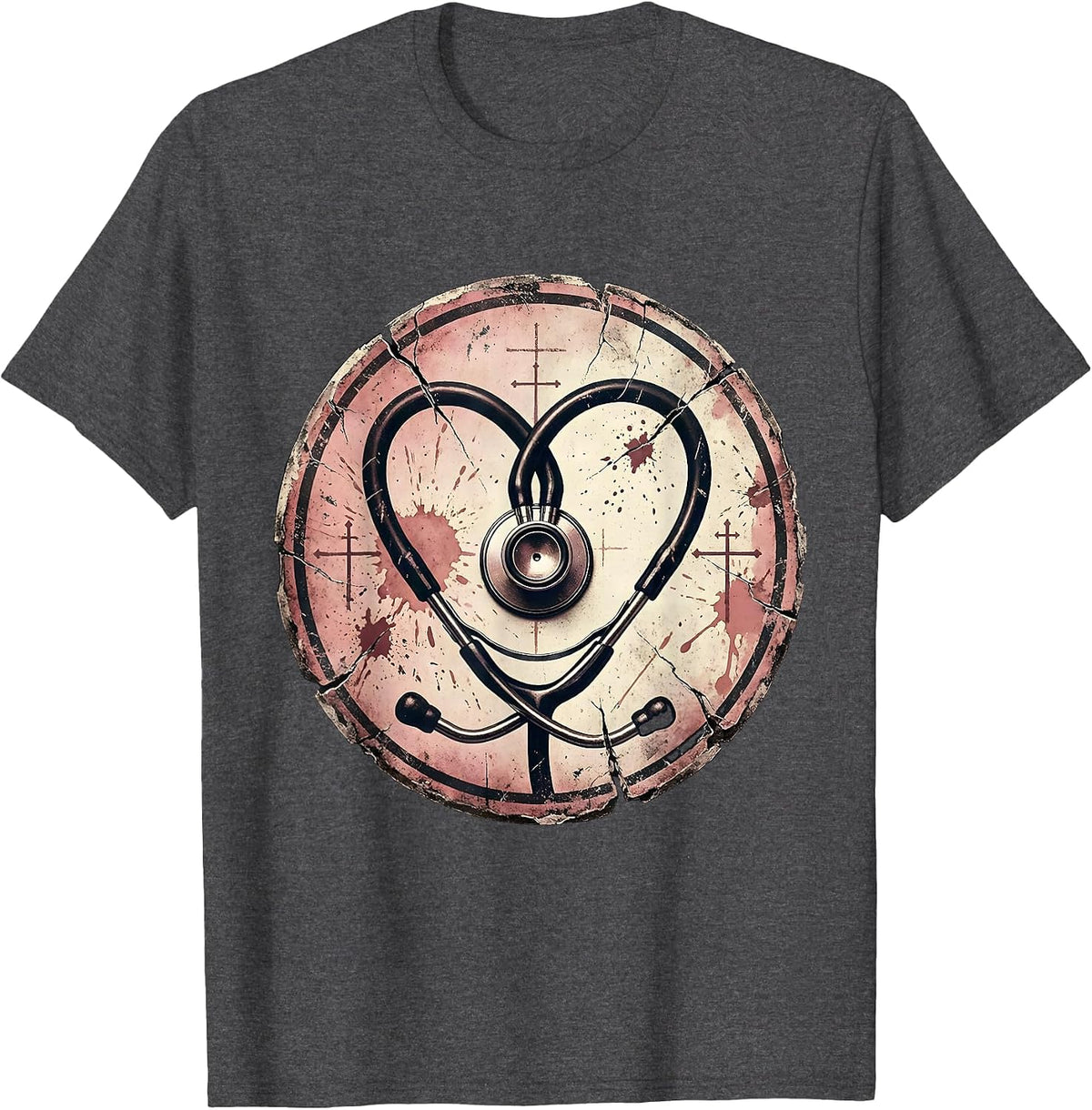 Stethoscope Heart Nurse Graphic Design T-Shirt - Dark Heather Grey