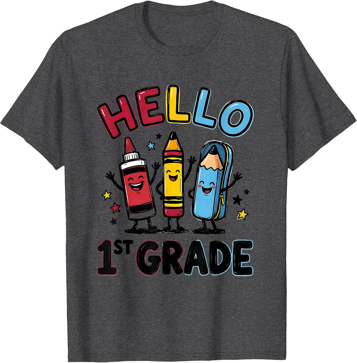 Men's Hello, 1st Grade Cute School Supplies Back To School Teacher T-Shirt - Dark Heather Grey