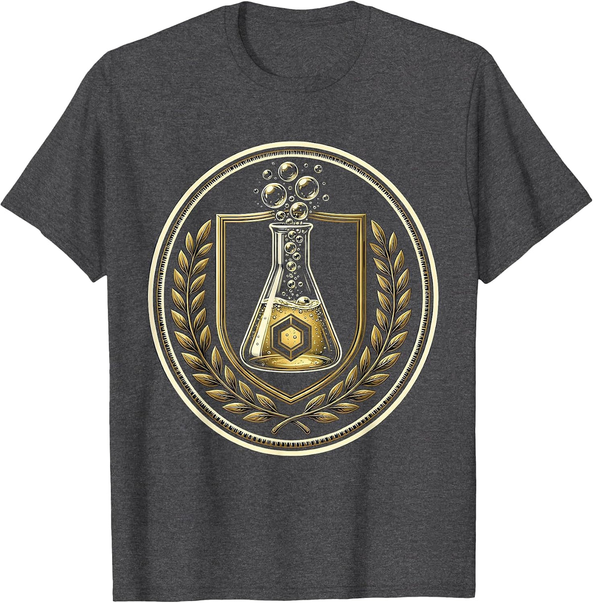 Chemistry Beaker Bubbling Colorful Liquid College T-Shirt - Dark Heather Grey