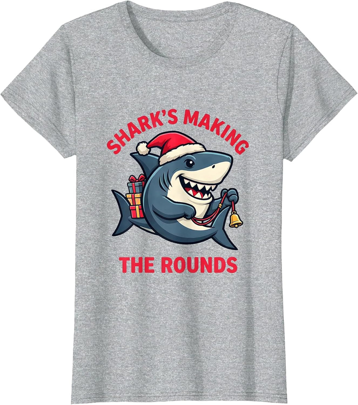 Women's Shark's Making The Rounds Funny Shark Lover Christmas Pun T-Shirt - Heather Grey