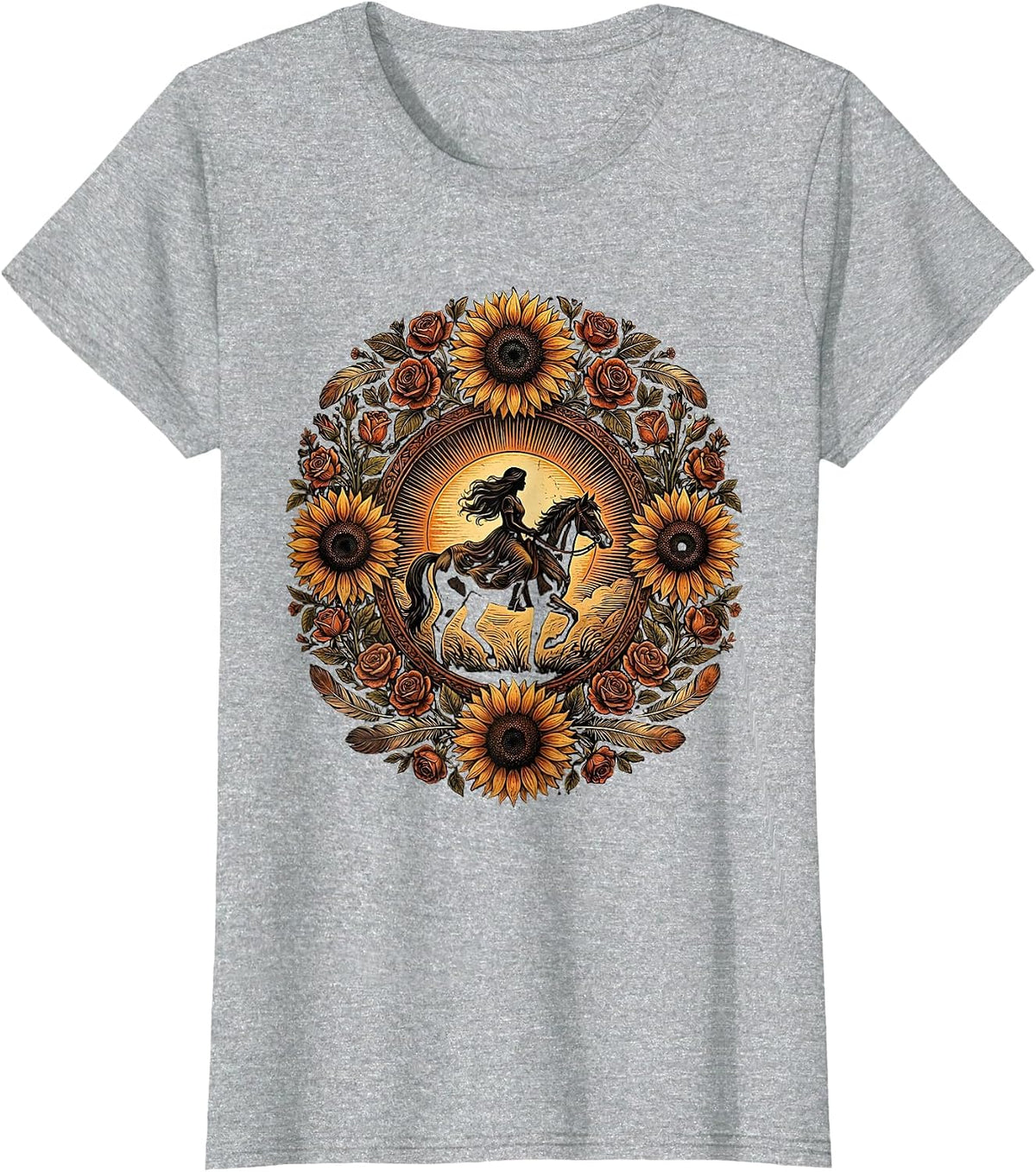 Horseback Rider Sunset Western Graphic Tee T-Shirt - Heather Grey