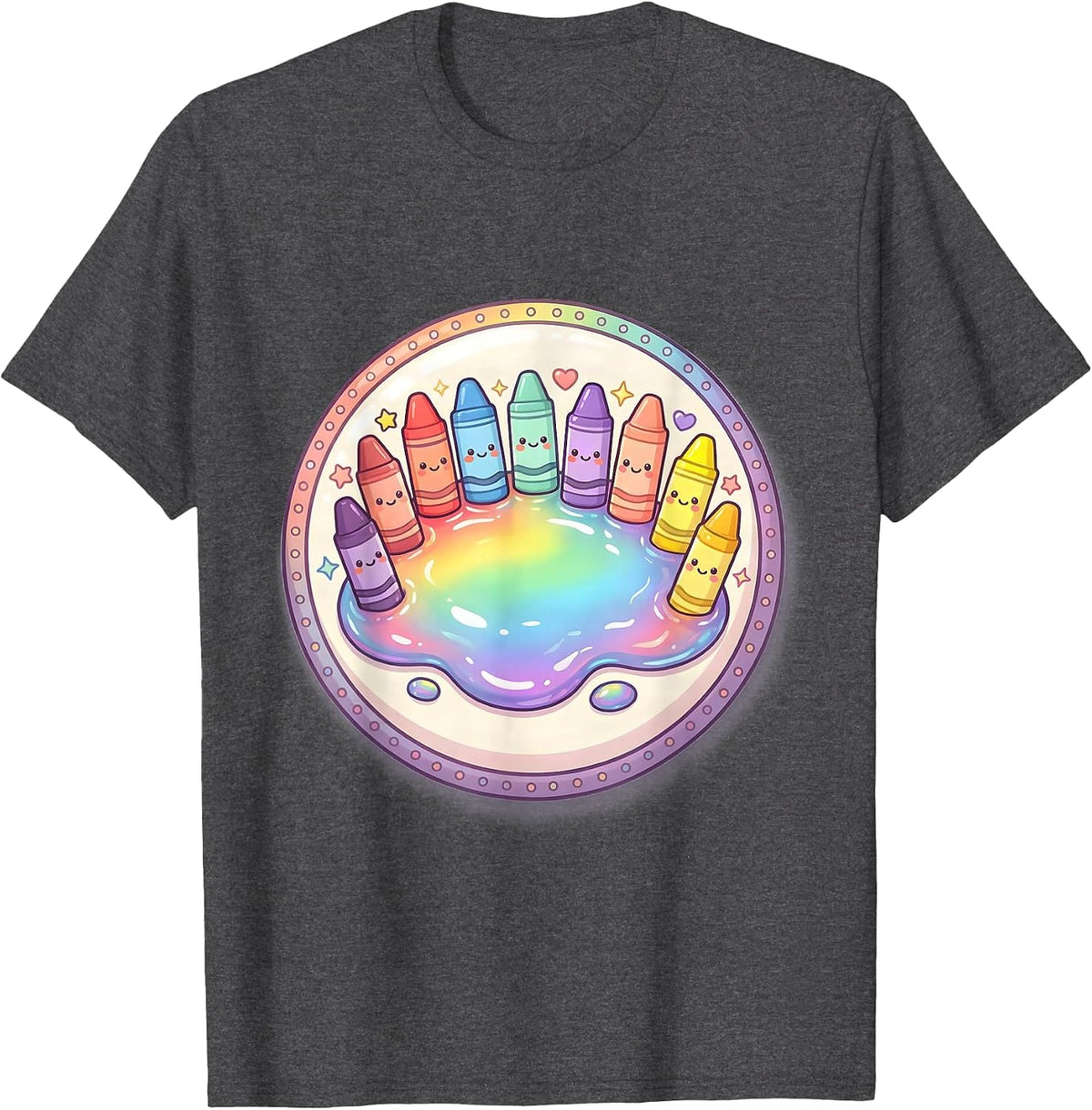 Men's Preschool Teacher Melted Crayon Rainbow Design T-Shirt - Dark Heather Grey