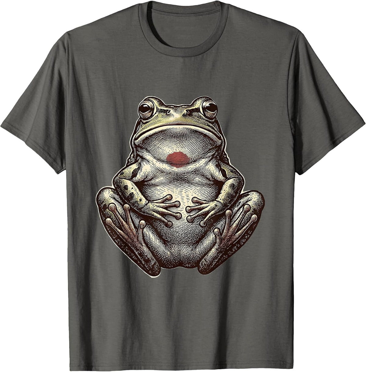 Men's Belly-Up Squat Frog Crosshatch Absurdist Humor T-Shirt - Asphalt Grey