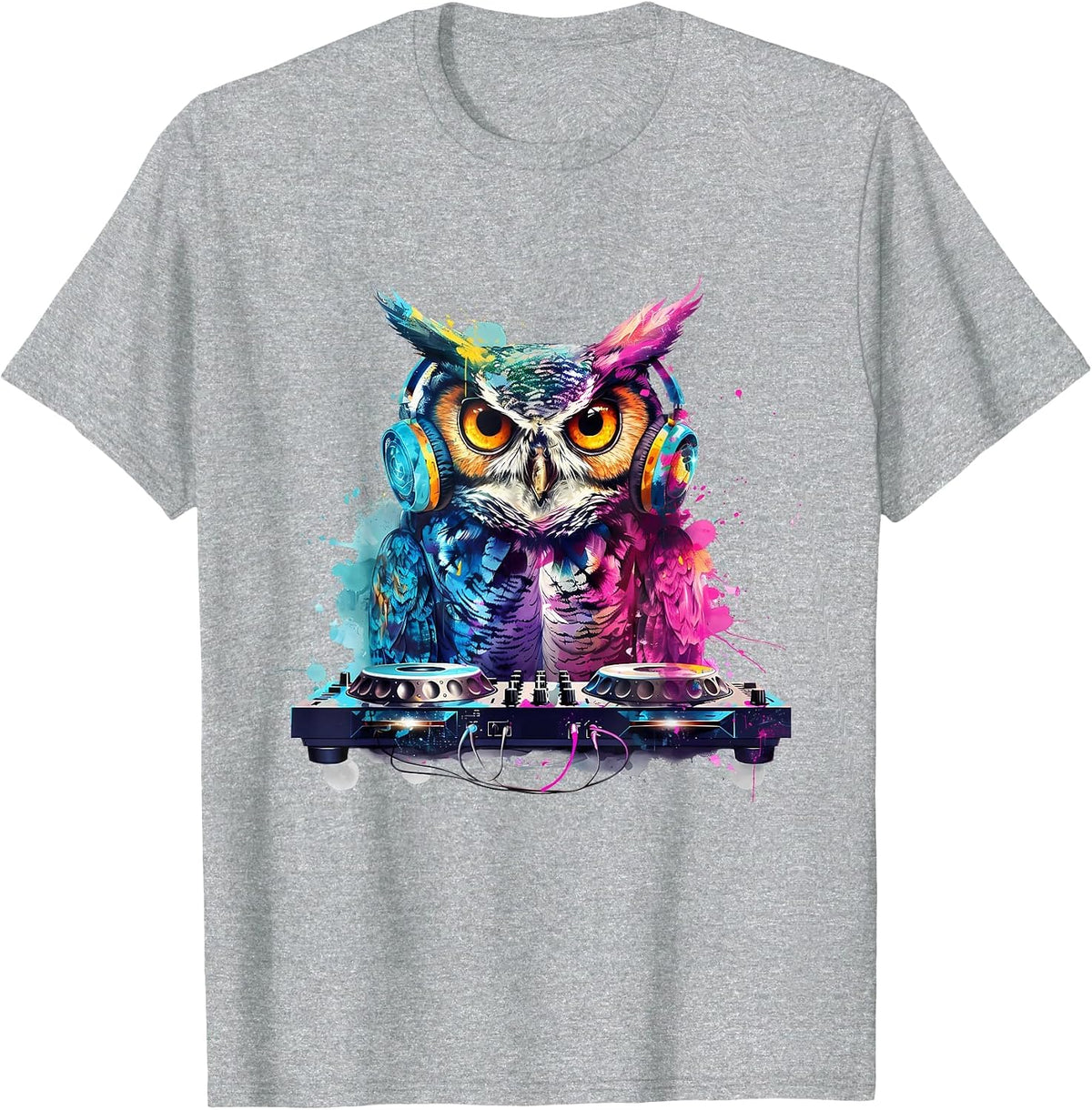 Owl Music DJ House Beatmaker Turntable DJ Owl Dance Music T-Shirt - Heather Grey