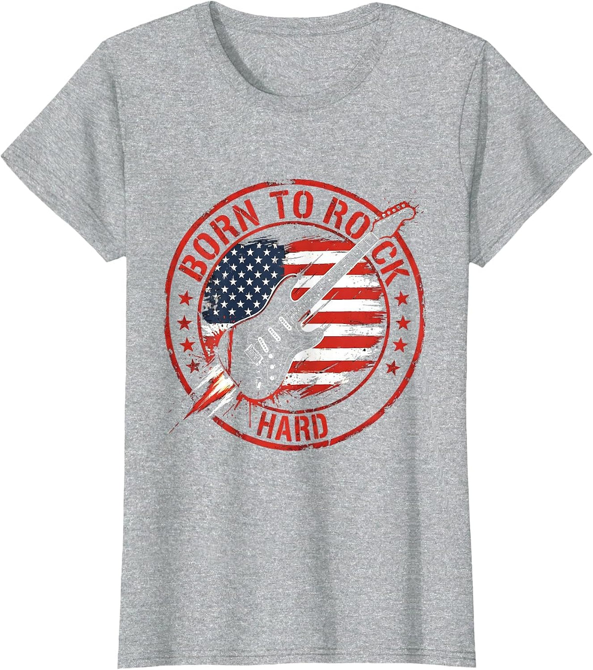Born to Rock Hard Vintage Rock Band Design T-Shirt - Heather Grey