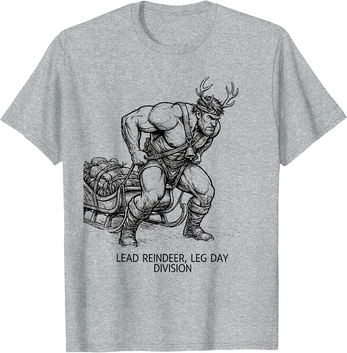 Men's Lead Reindeer Leg Day Division Funny Gym Humor Christmas T-Shirt - Heather Grey