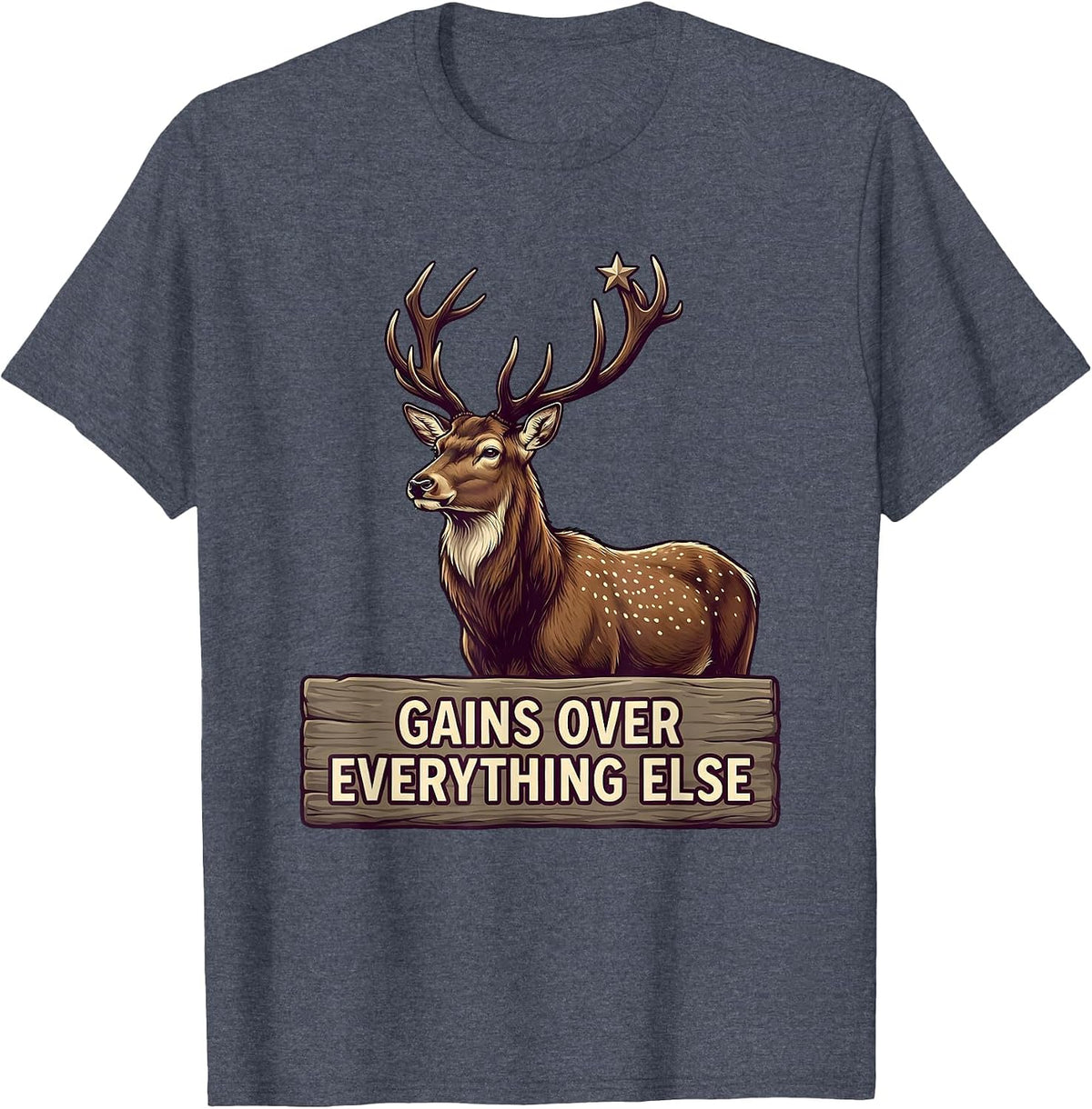 Gains Over Everything Funny Gym Workout Design T-Shirt - Heather Blue