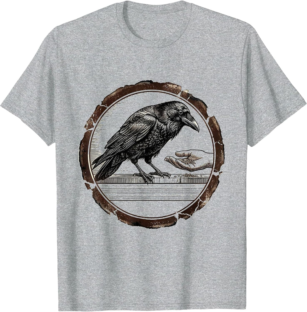 Men's Stamped Crow Seal Dark Humor Gothic Bird Lover T-Shirt - Heather Grey