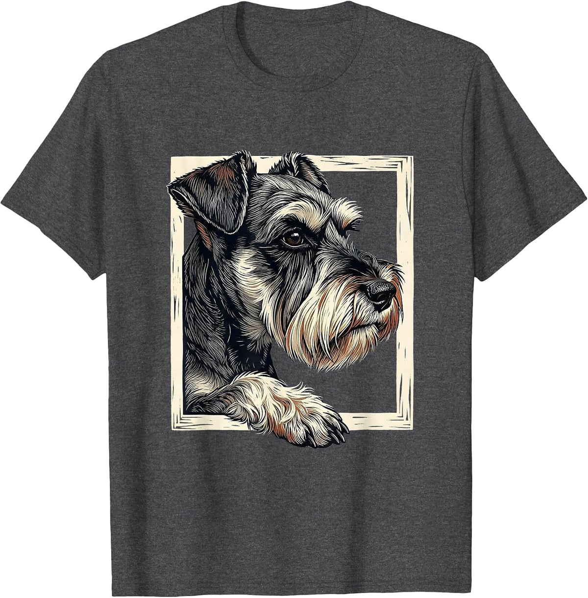 Men's Miniature Schnauzer Linocut Dog Lover Gift T-Shirt - Dark Heather Grey