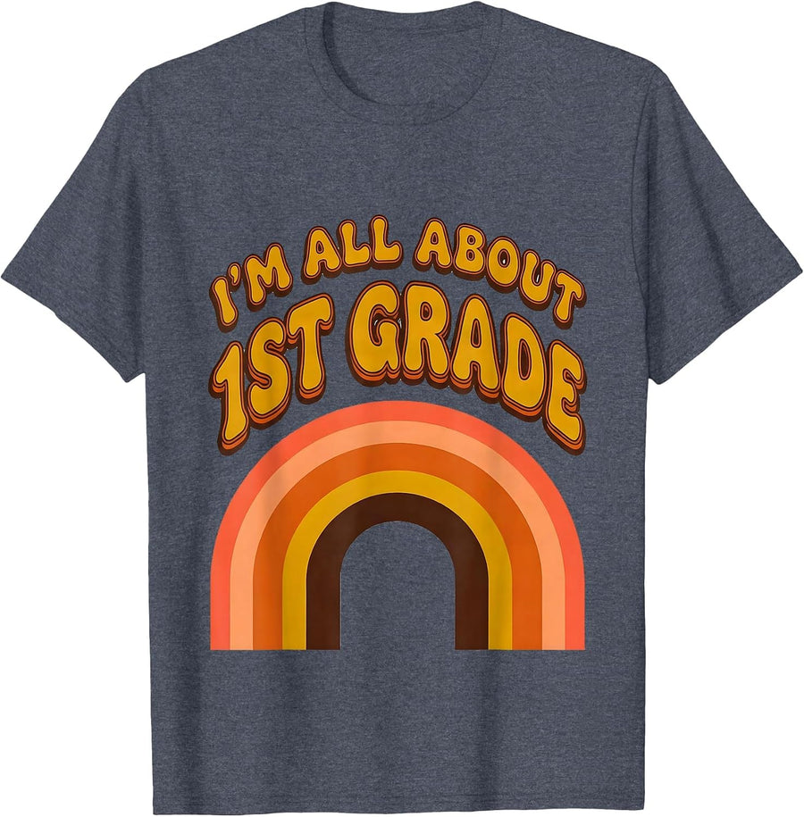 I’m All About 1st Grade Retro 70s First Day Of School Kids T-Shirt - Heather Blue