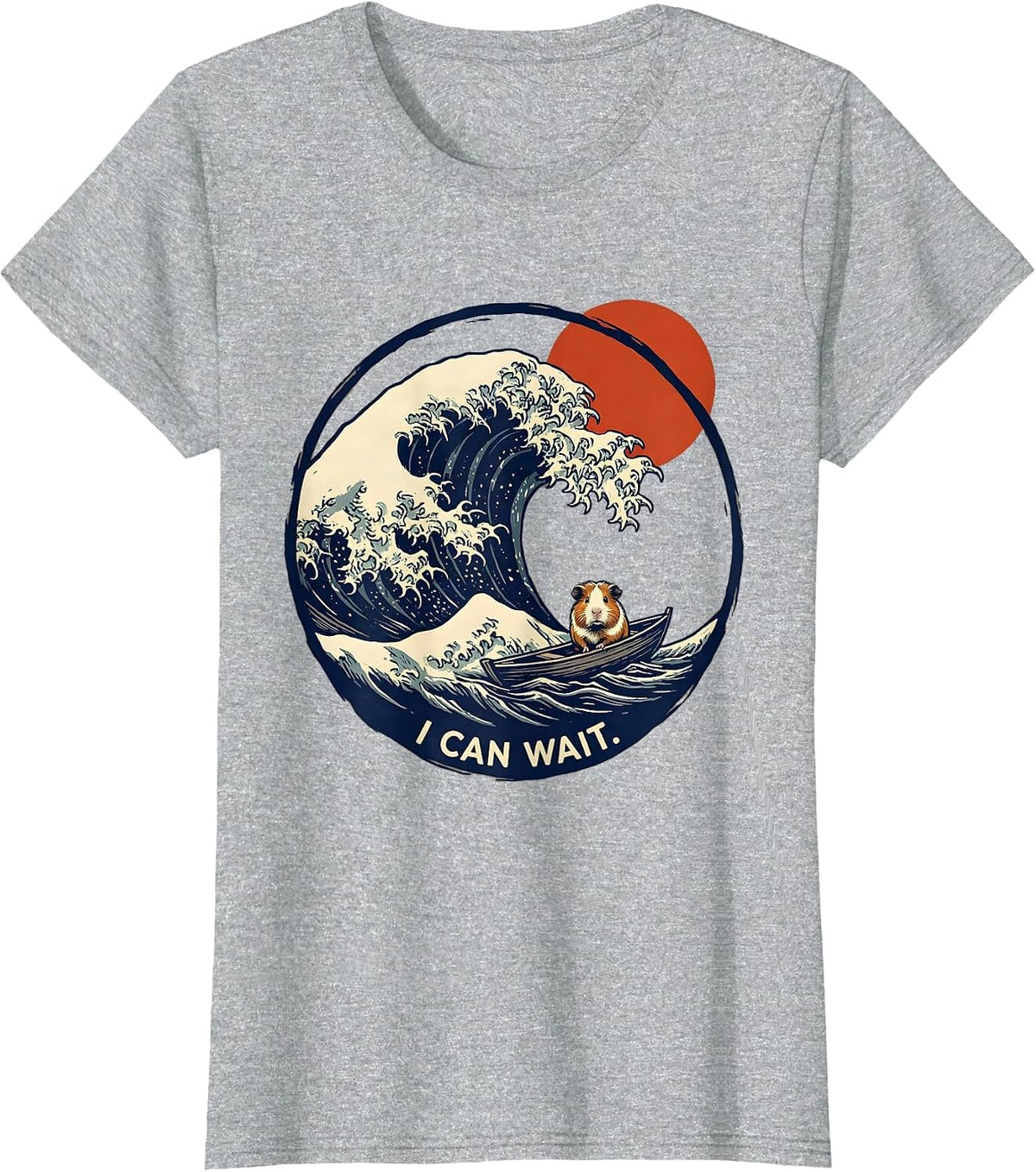 Women's I Can Wait Linocut Japanese Art Animal Meme Humor T-Shirt - Heather Grey