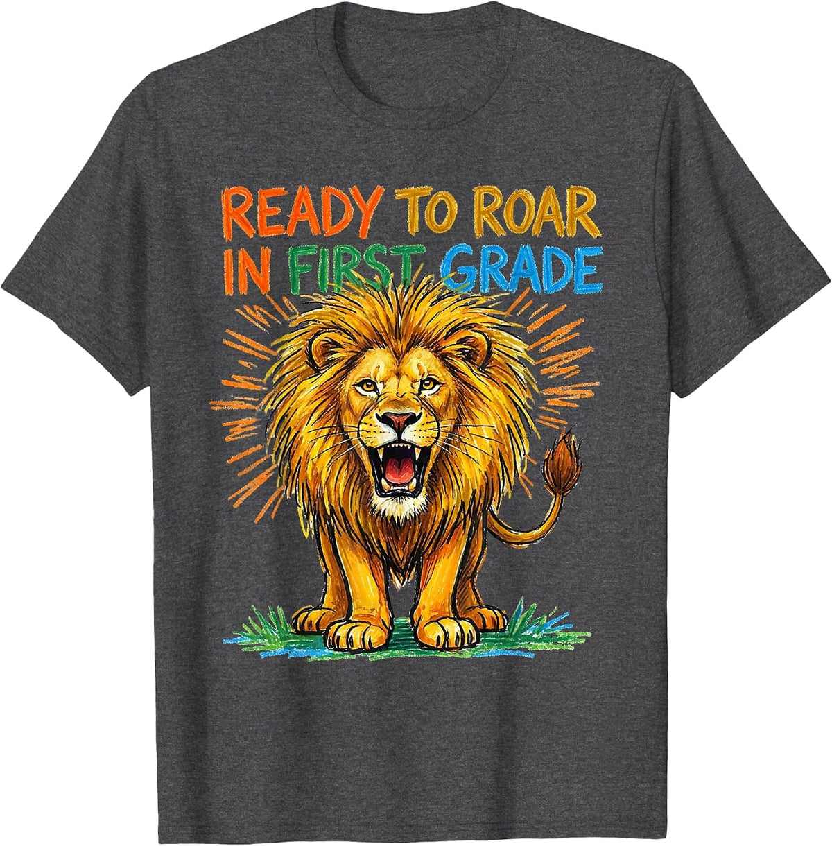 Men's Ready To Roar In First Grade Wild About Teaching Jungle T-Shirt - Dark Heather Grey