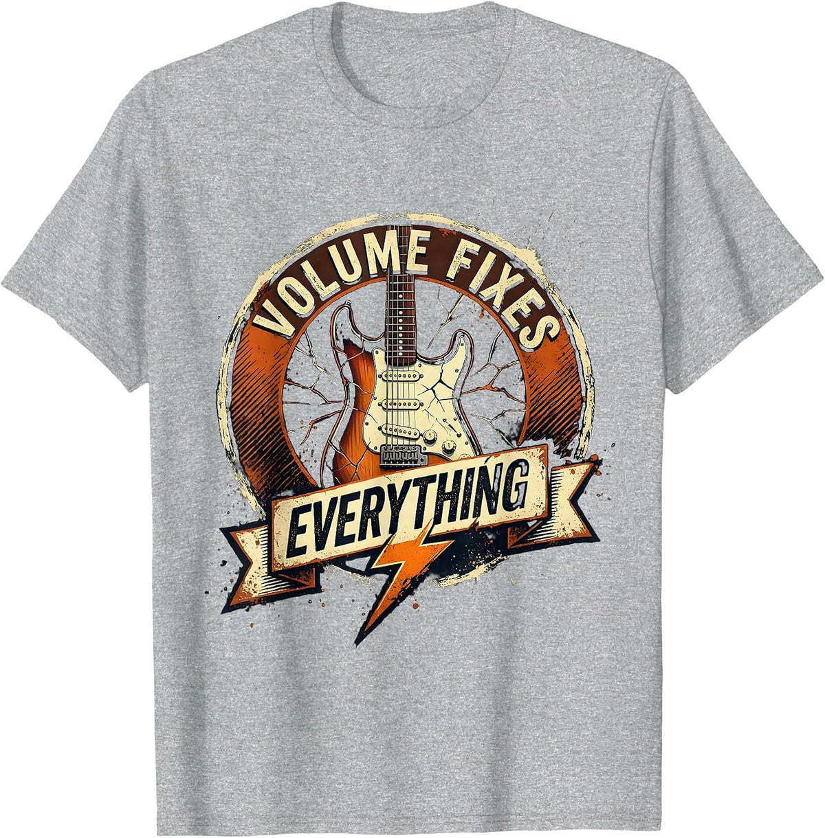 Men's Volume Fixes Everything 80s Rock Band Design T-Shirt - Heather Grey