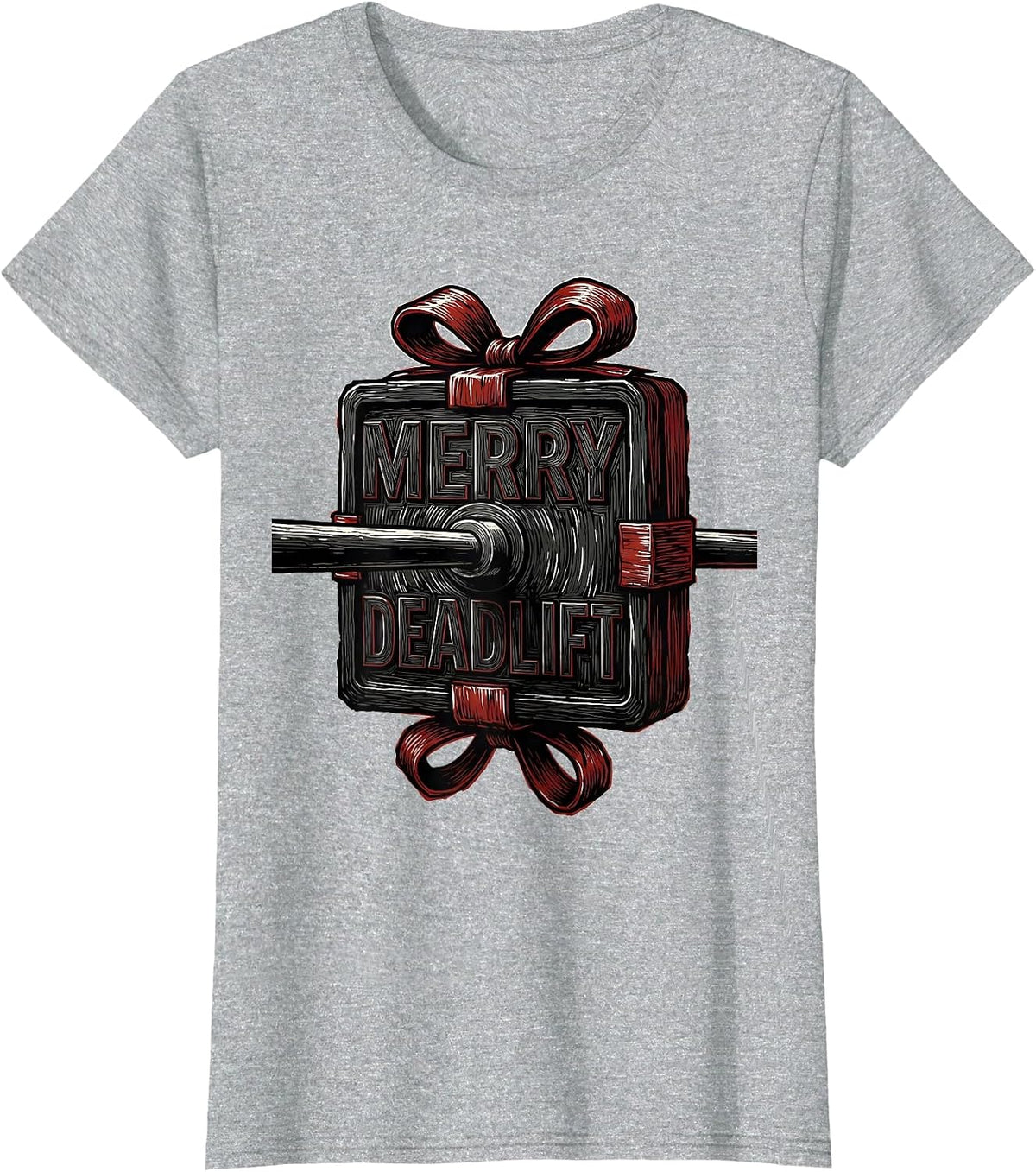 Merry Deadlift Funny Christmas Gym Weightlifting Fitness T-Shirt - Heather Grey