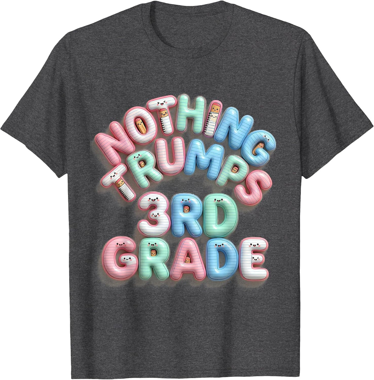 Men's Nothing Trumps 3rd Grade Cute Kawaii Back to School Kids T-Shirt - Dark Heather Grey