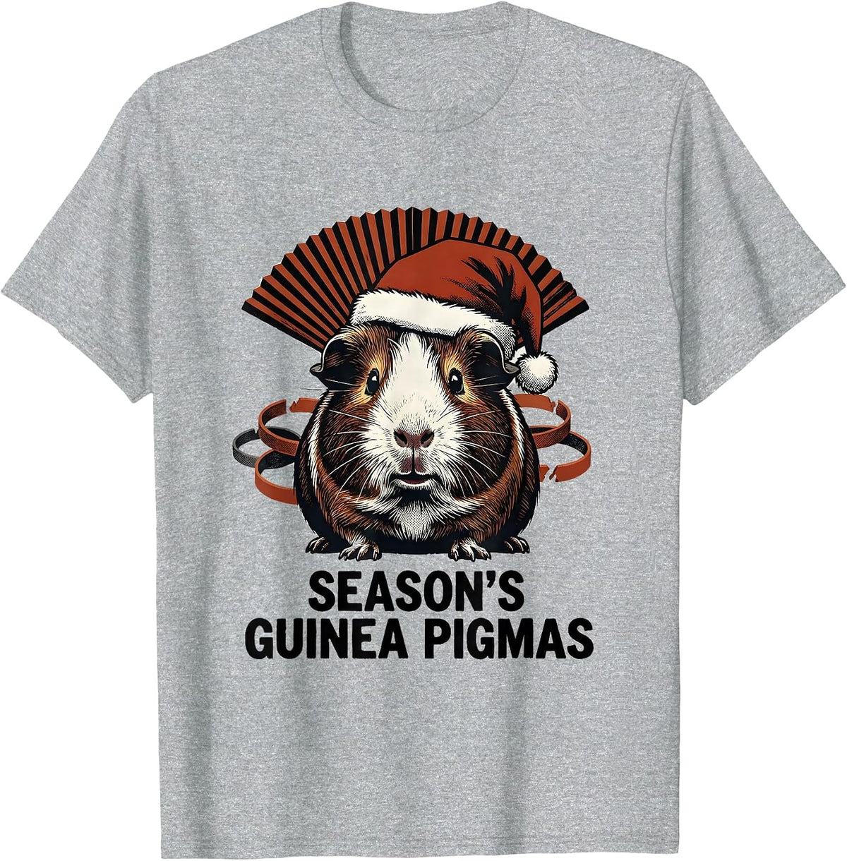Men's Season's Guinea Pigmas Funny Santa Hat Pet Lover Christmas T-Shirt - Heather Grey