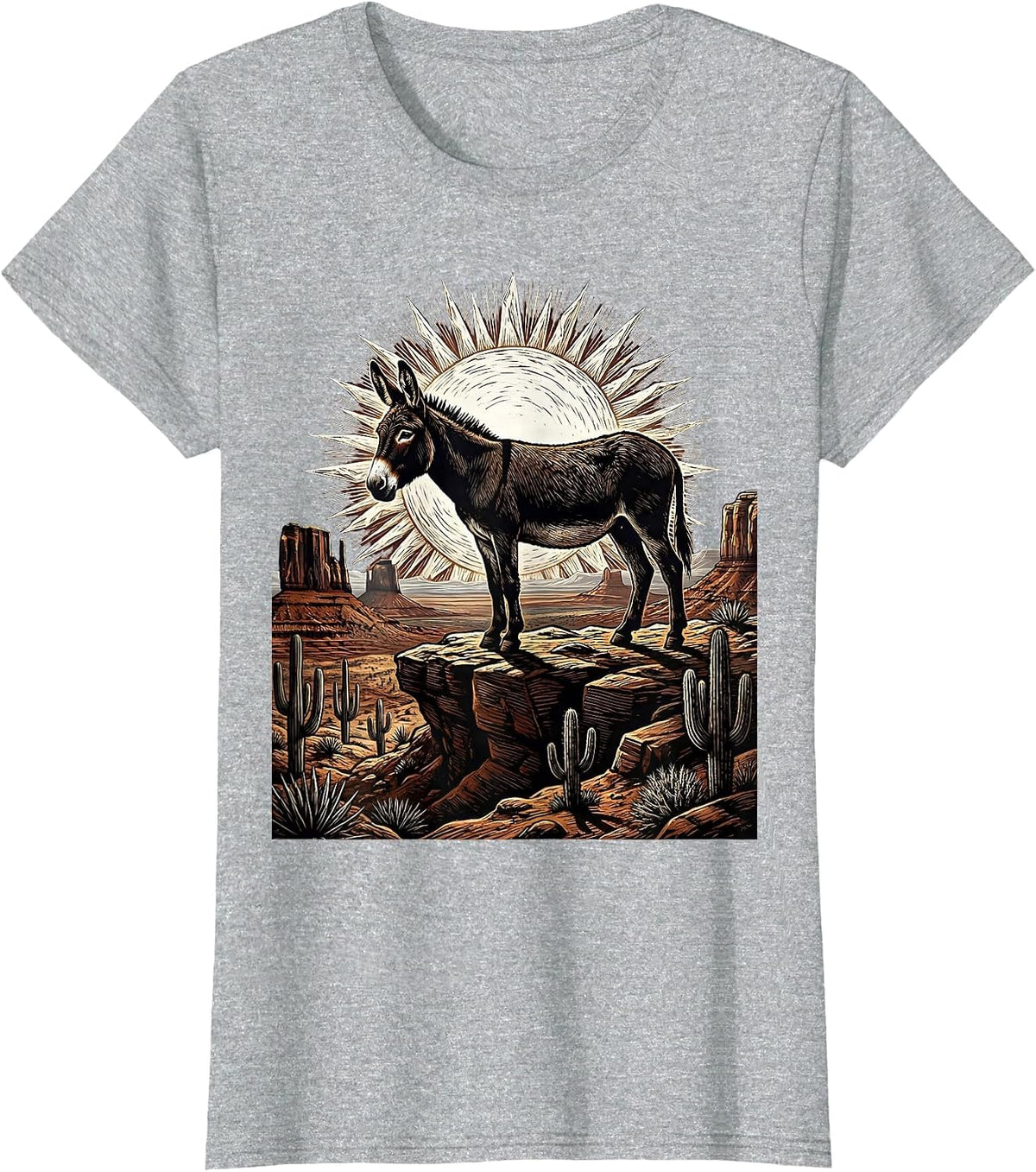 Donkey Silhouette Desert Sunset Graphic T-Shirt - Heather Grey