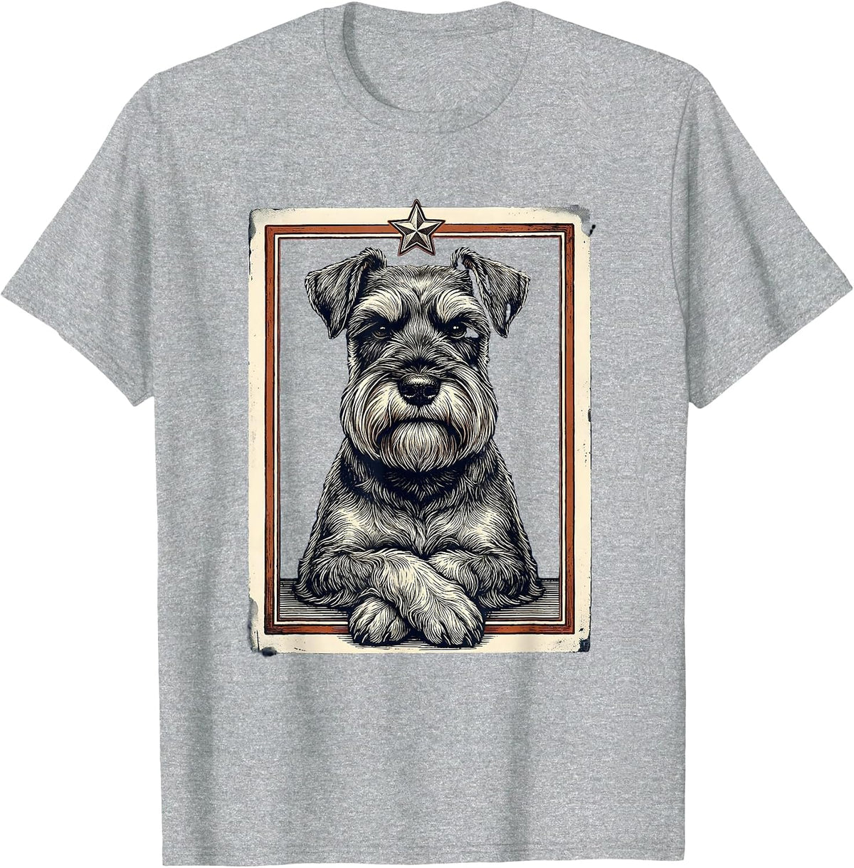 Men's Miniature Schnauzer Portrait Wood Type Letterpress Dog Lover T-Shirt - Heather Grey