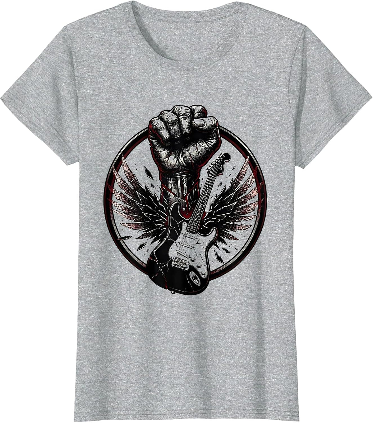 Iron Fist Crushing Guitar Metal Band Graphic T-Shirt - Heather Grey