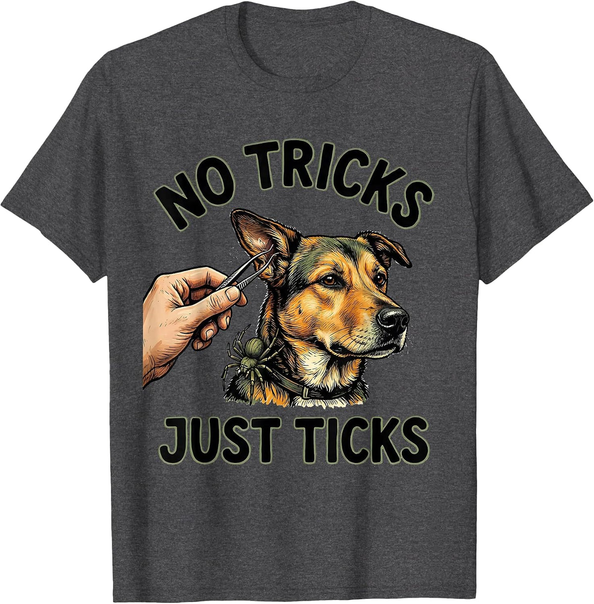 No Tricks, Just Ticks Funny Vet Tech Veterinary Technician T-Shirt - Dark Heather Grey