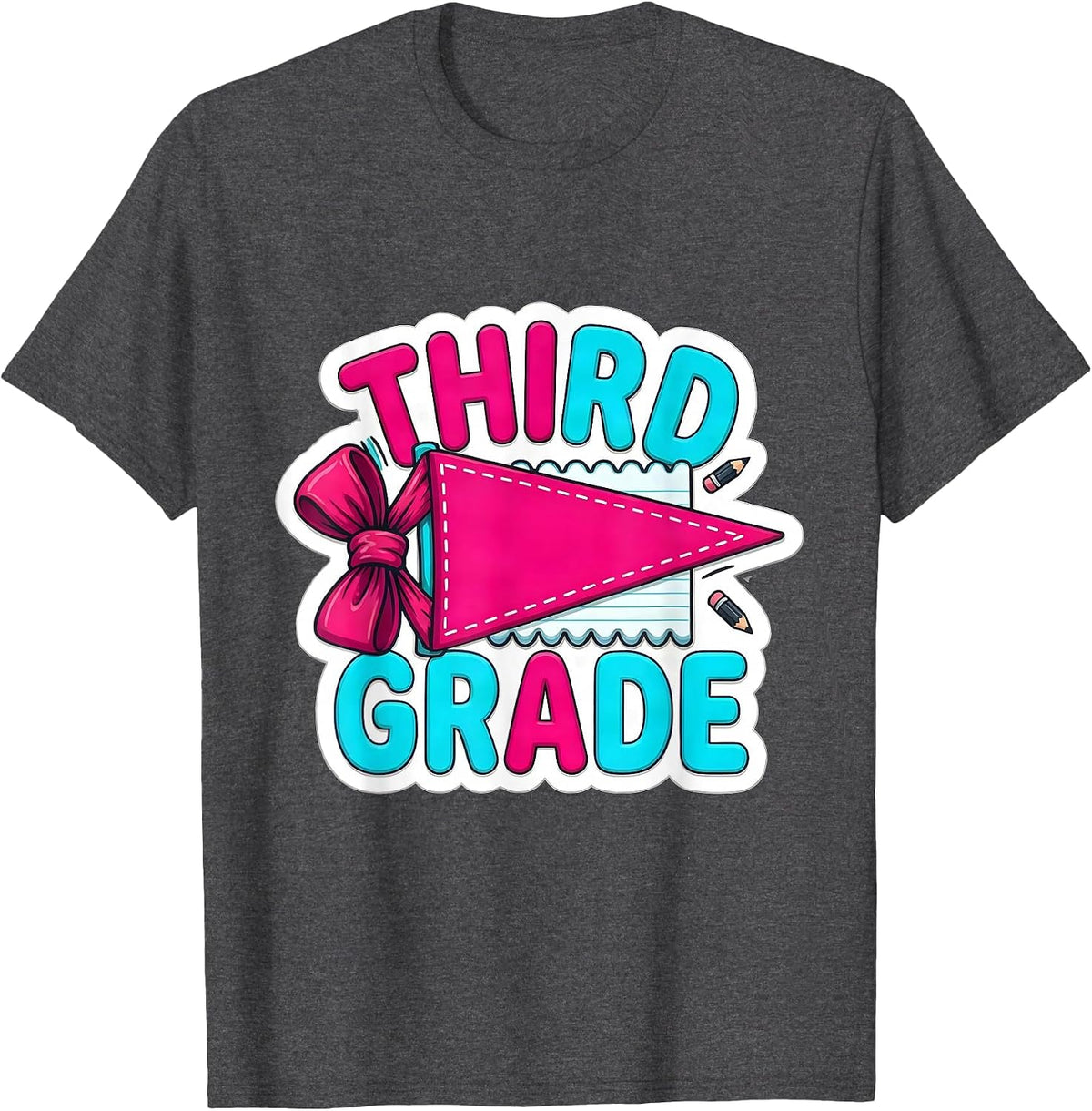 Third Grade Cute Pennant Back To School Girls Third Grade T-Shirt - Dark Heather Grey