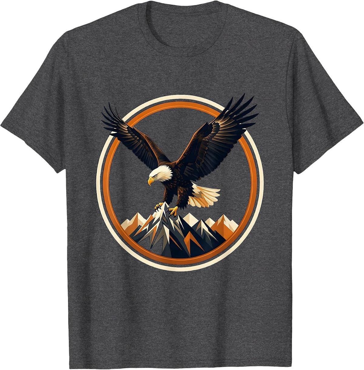 Bald Eagle Clutching Mountain Peak Freedom Design T-Shirt - Dark Heather Grey
